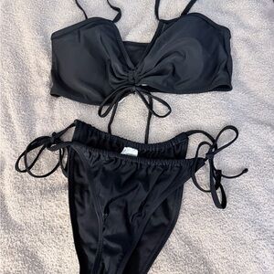 NWOT Black Tie-Front Bikini Set